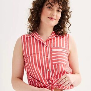 Draper James Red and White Striped Button-Up Blouse